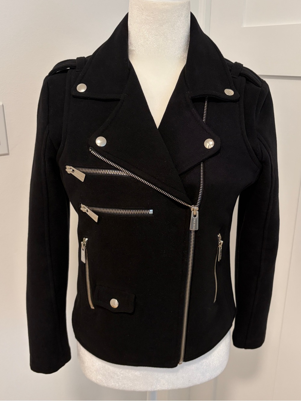 ANINE BING Black Motorcycle Moto Jacket Biker Silver Hardware Size Small*S7